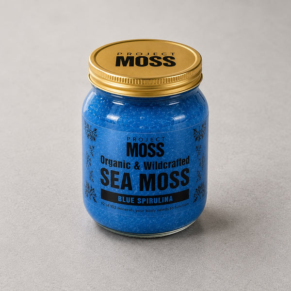 Project Moss Blue Spirulina Sea Moss Gel jar